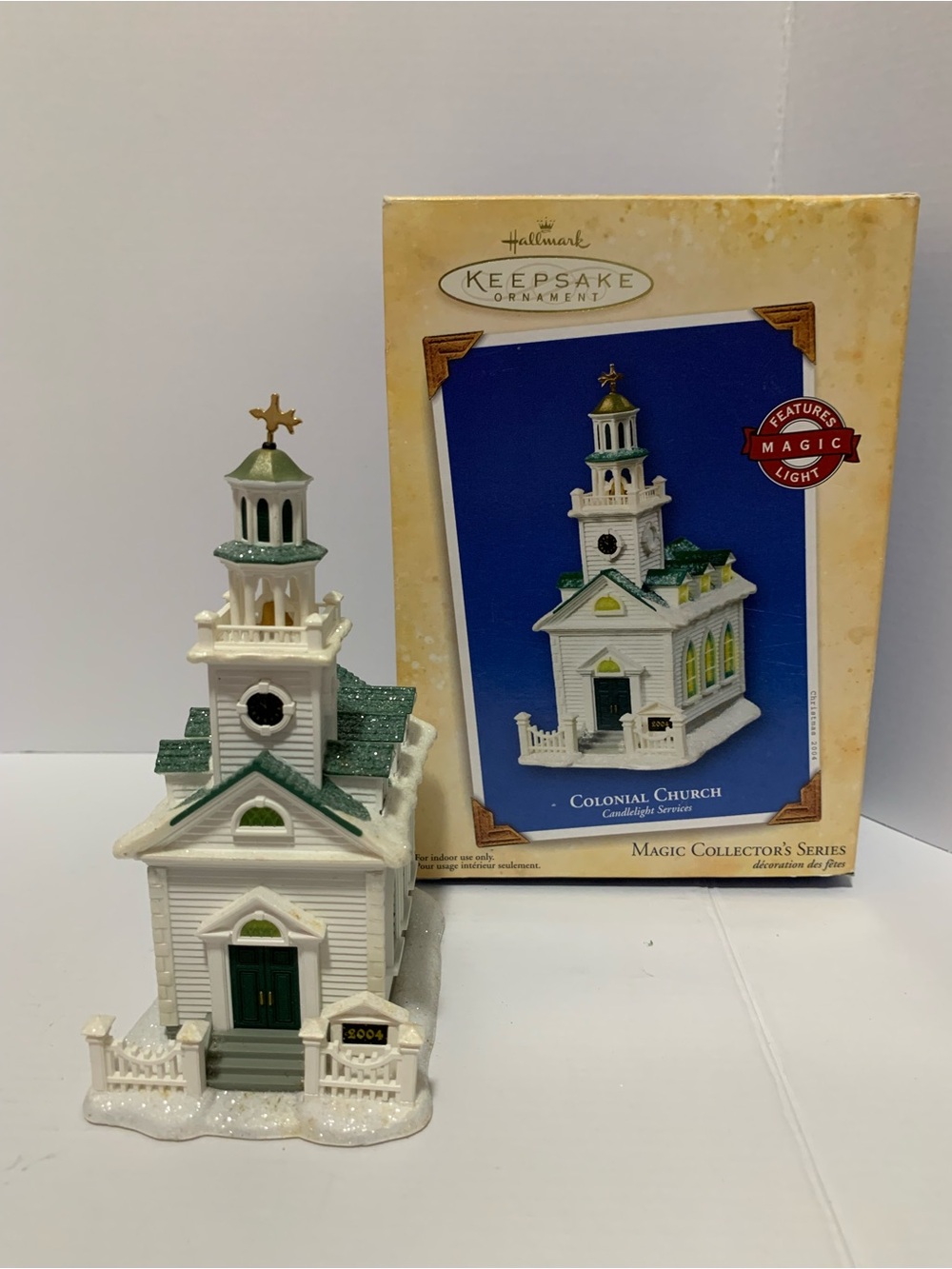 Hallmark White & Green Colonial Church Ornament with Gold Star